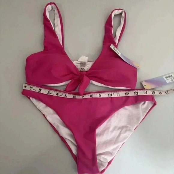 Shimmer Bay Pink 2 Piece Swimsuit Set Bikini Tie Front Barbie Size Junior Large - Picture 7 of 10